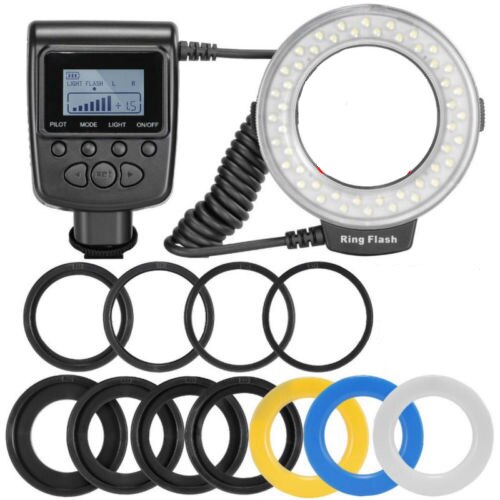Kit de Flash annulaire Macro LED 48 pièces, RF-550D HD-130, pour appareil photo DSLR Canon, Nikon, Pentax, Olympus, Panasonic, avec 8 anneaux d&#39;adaptation: HD-130