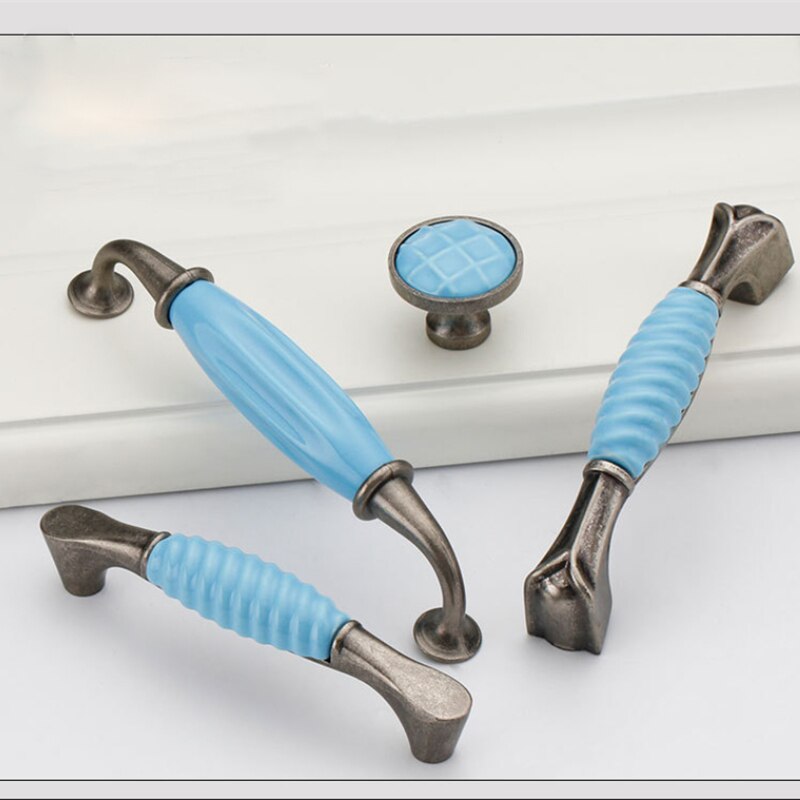 Ceramic Matte Blue Drawer Flush Handles Zinc Alloy Decorative Furniture Knobs Cabinet Wardrobe Door Handle Hardware door knob