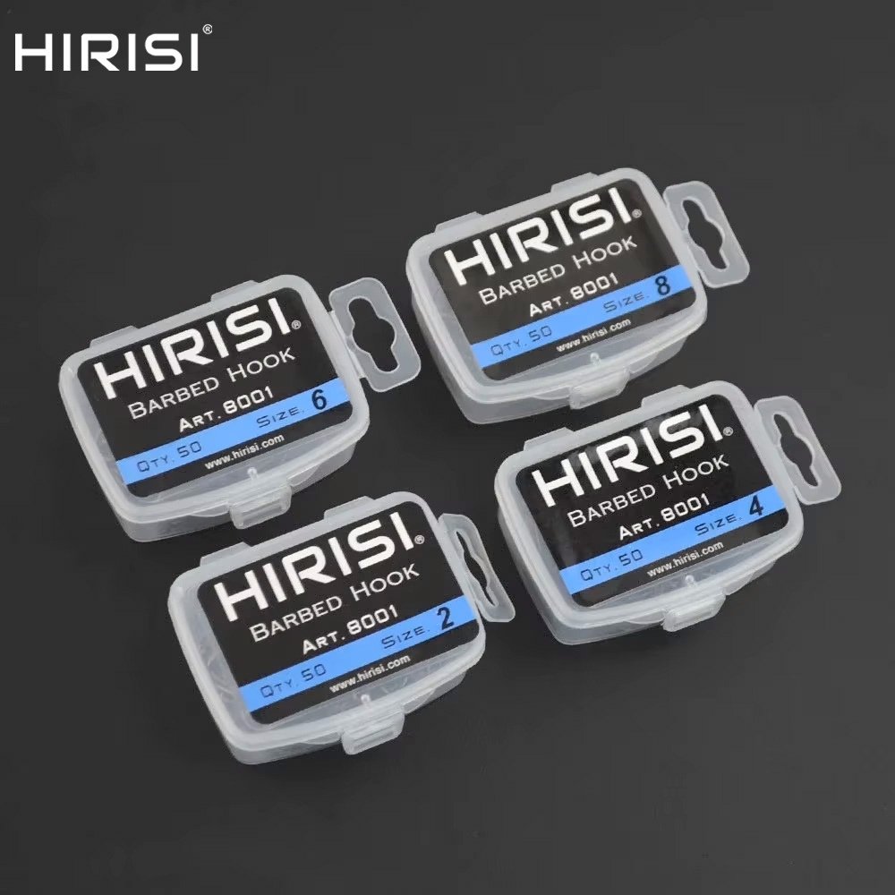 Hirisi 50 Stück Karpfen-Angelhaken mit Widerhaken, beschichtet in Japan, hergestellt aus Kohlenstoffstahl 8001