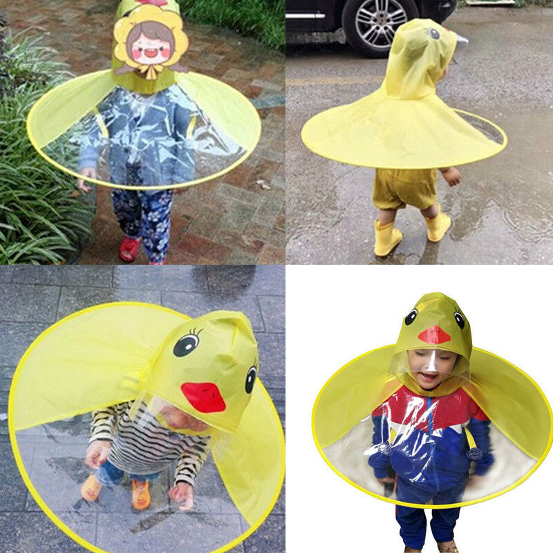 Cap Kids Baby Rain Coat Funny Cartoon UFO Duck Girls Boys Cute Umbrella Hat Magical Hands Children School Free Raincoat