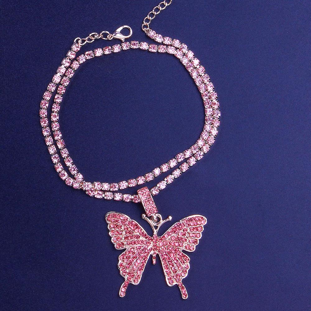 Stonefans Bling Tennis chaîne grand papillon cheville strass pour les femmes papillon pendentif cheville pied chaîne bijoux: Or Rose Couleur