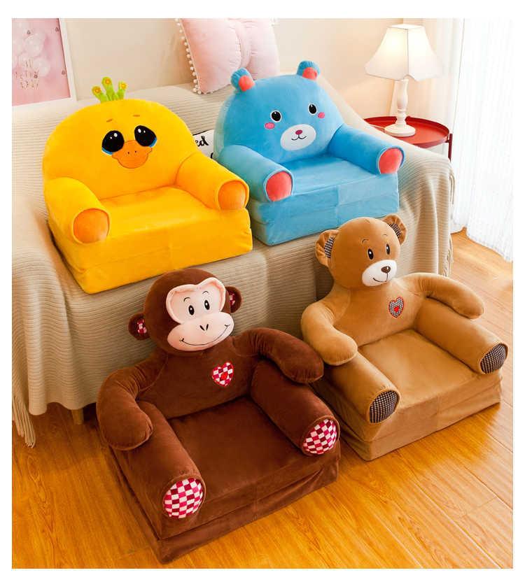 Baby Kids Sofa Only Cover No Filling Cartoon Crown Seat Children Chair Neat Puff Skin Toddler Child Folding Plush Sofa Bed Case