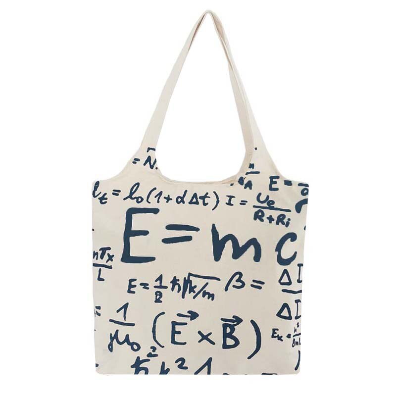 Purdored 1 Pc Vrouwen Math Formule Canvas Boodschappentas Vrouwelijke Schoudertas Eco Draagtas Meisjes Herbruikbare Grocery Shopper Tote tas: white