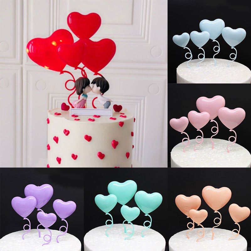 4Pcs Cake Toppers Hartvormige Ballonnen Romantische Valentijnsdag Liefde Cake Topper Ornamenten Voor Meisjes Party Decors