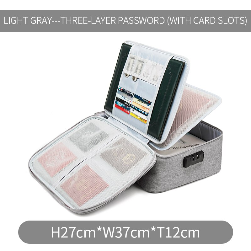 Porte-documents multicouches, sac de rangement multifonctionnel pour documents, organisateur de certificat, étui pour passeport de voyage à domicile avec serrure: Grey upgrade