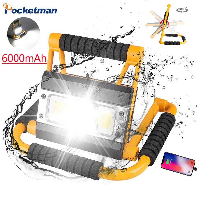 400W Portable Work Light Portable Spotlight Cob Work Lamp Rechargeable Flashlight Waterproof Camping Lamp Outdoor Searchlight