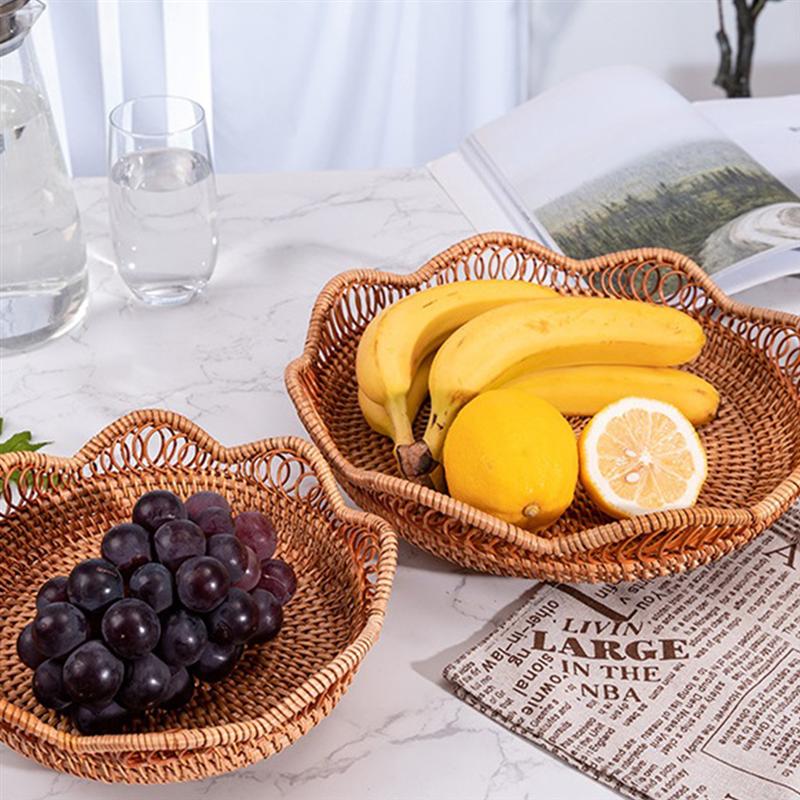 Rattan Woven Basket Shallow Weaved Storage Basket for Party And Wedding