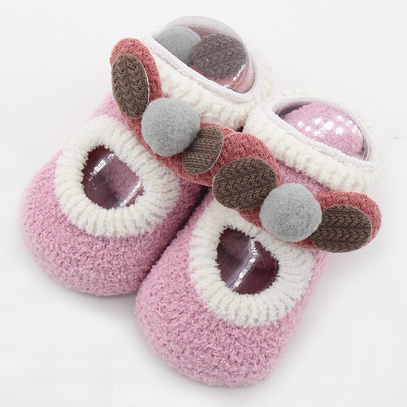 Maya stepan 1 par de algodão meias do bebê meninas meninos borracha anti deslizamento piso dos desenhos animados grosso coral velo crianças outono primavera infantil presente: ROXO / M