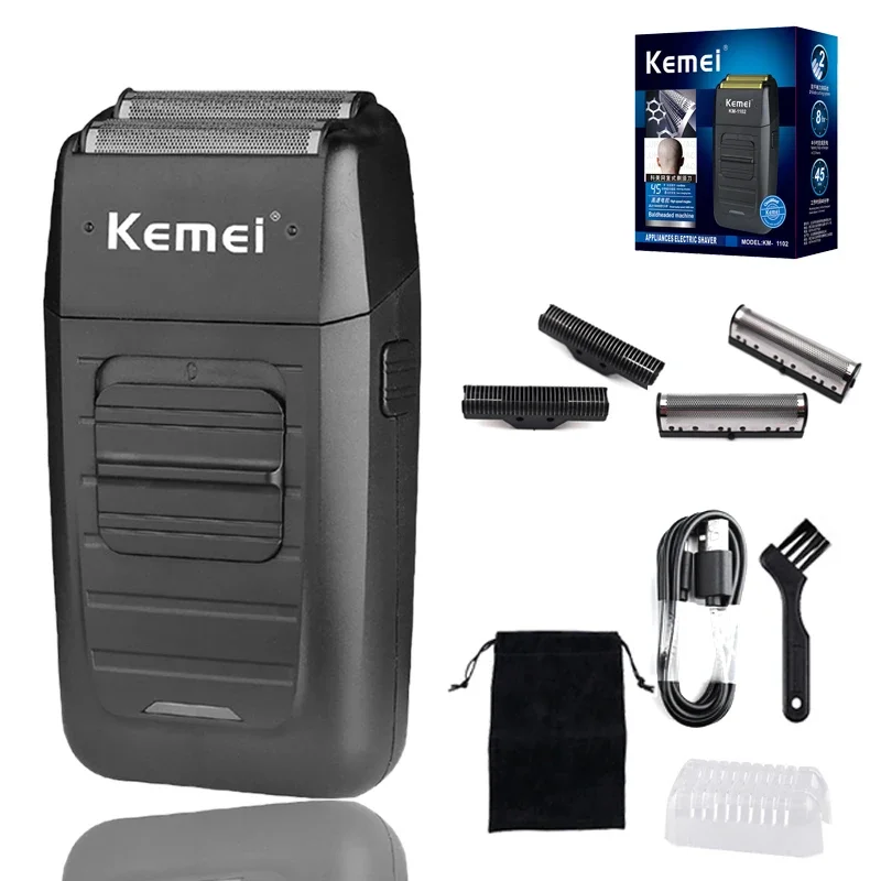 Kemei KM-1102 Wiederaufladbarer Akku-Rasierer für Männer, Zwilling-Klinge-Rasierer mit hin- und hergehendem Bart, Gesichtspflege, multifunktionaler stärker Trimmer: Schokolade
