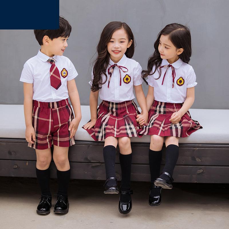 freundlicher Koreanische Schuluniform Für Primäbetreffend Kindergarten Jungen Girlsshort Hülse Shirt verrotten Karierten Felsen Kleiden Satz Chor Kostümich