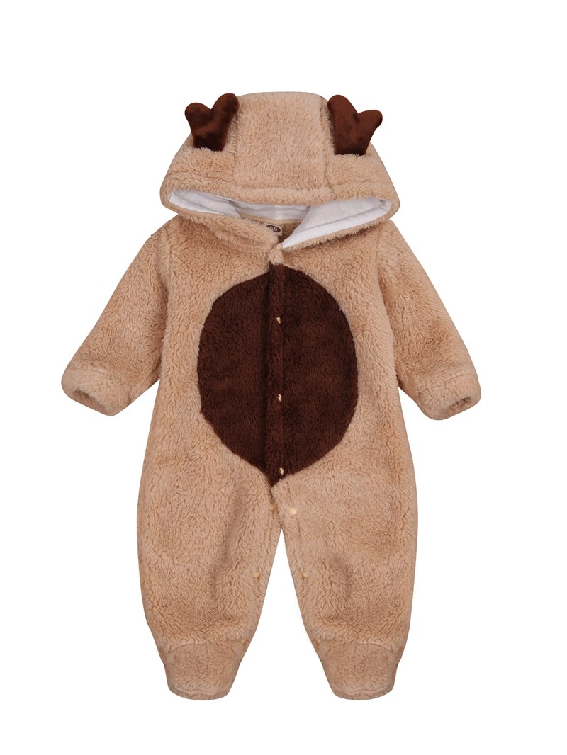 Baby Boys Girls Hooded Jumpsuit Cartoon Deer Long Sleeve Creepers Bodysuit Outfits: 80