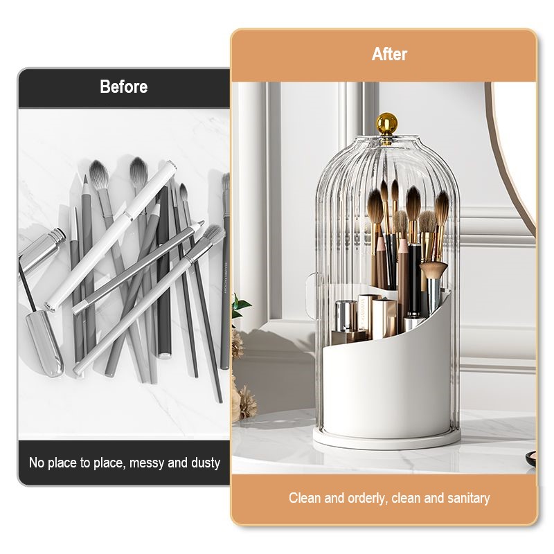360 ° Rotierender Make-up-Pinselhalter mit Deckel, luxuriöser Kosmetik-Organizer, Lippenstift, Augenbrauenstifthalter, Lidschatten-Aufbewahrungsbox