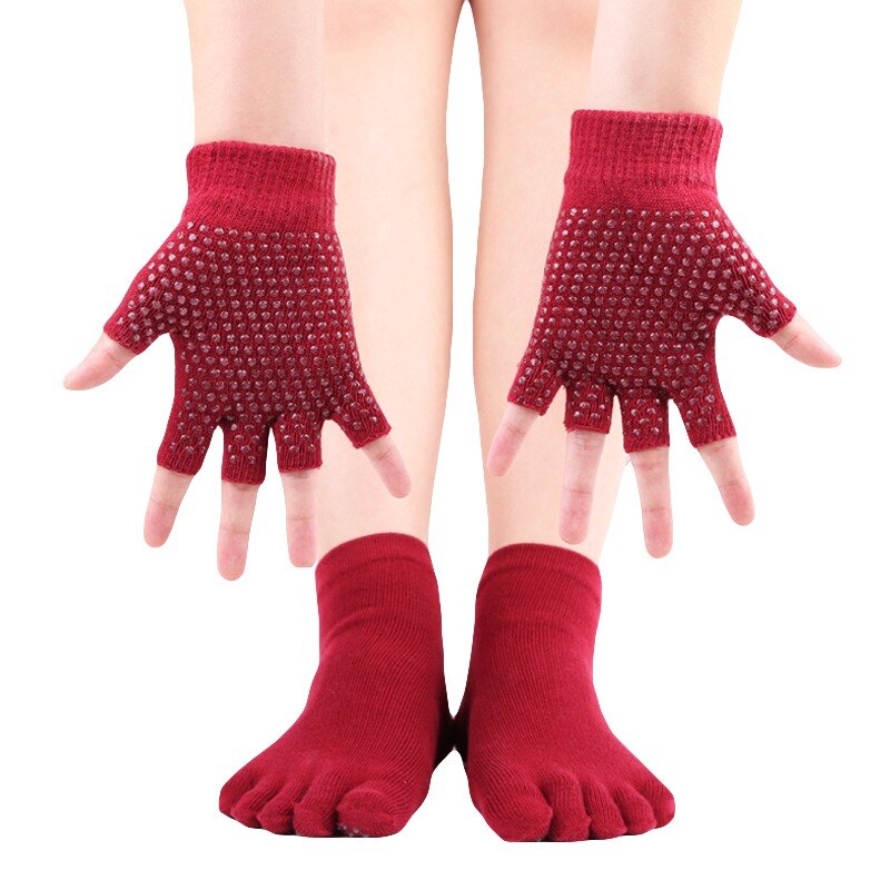 1 paar Yoga Teen Sokken Antislip Handschoenen Set Volledige Vinger Sokken Handschoenen Pak Katoen Zweetabsorberende Sport Sokken