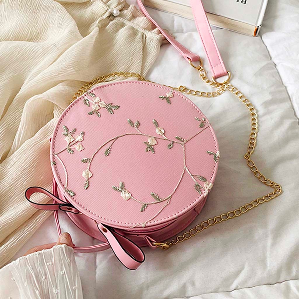 doux dentelle ronde sacs à main de en cuir PU femmes sacs à bandoulière femme petite fleur fraîche chaîne sac à bandoulière