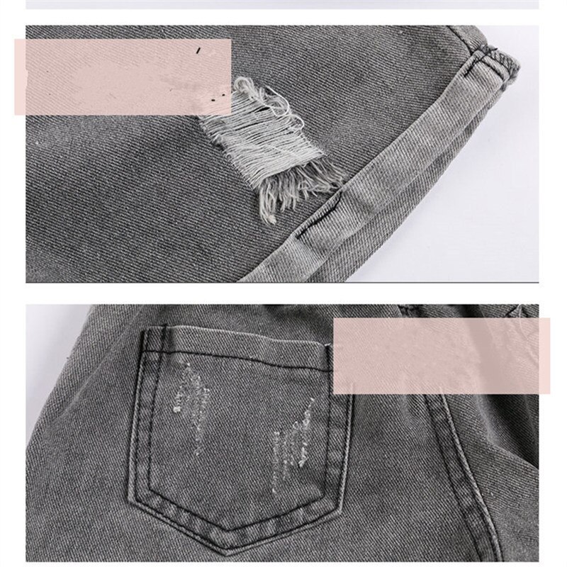 Pantalones cortos de tela vaquera con botón para niños, vaqueros de algodón rasgados para niñas, ropa de para adolescentes, color gris
