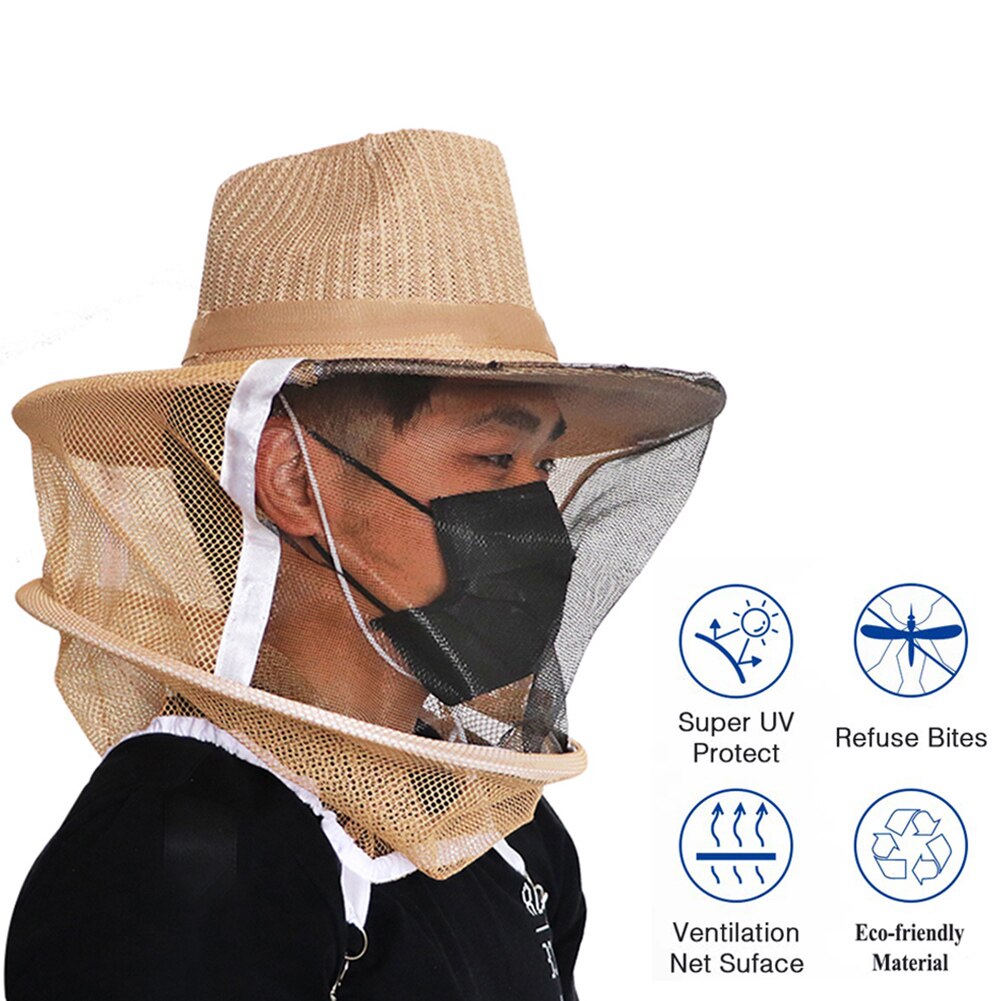 Gorro Protector de malla para abejas, Protector para la cara antiabejas, duradero y cómodo, 1 unidad