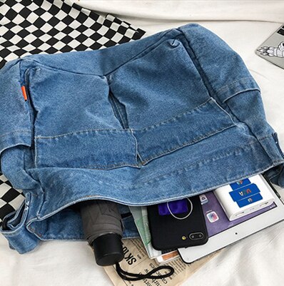 Sac à bandoulière en tissu jean pour adolescent, grande capacité, grande taille, poches spacieuses, sacoche de tous les jours