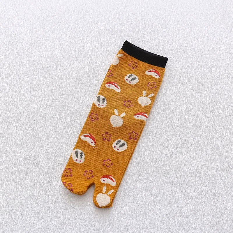Tongs Kimono en coton à deux orteils pour femmes, chaussettes de sandales Tabi, chaussettes à orteils fendus, Tube central Animal de dessin animé: 03