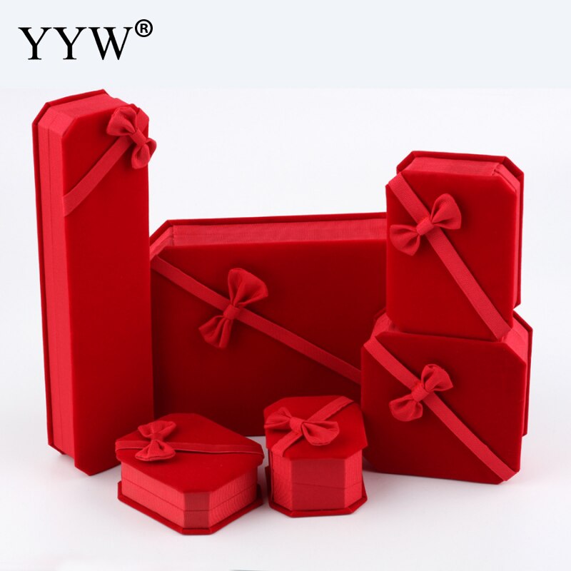 Trendy Gioielli Rosso Set di Visualizzazione Box Bowknot Sacchetto di Imballaggio Per Le Donne e Gli Uomini Anelli Orecchini Bracciali Collane Dei Monili Contenitore di Regalo