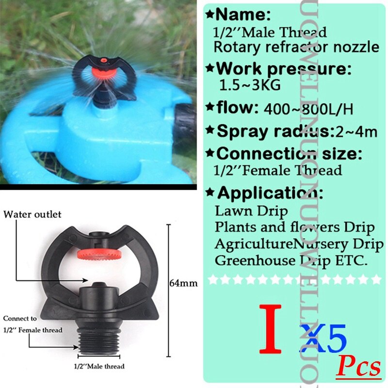 5Pcs Irrigation Spray Nozzle 1/2'' 3/4'' Male Thread Garden Watering Sprinkler 360Rotary Refractor Sprinkler For Greenhouse Drip: I