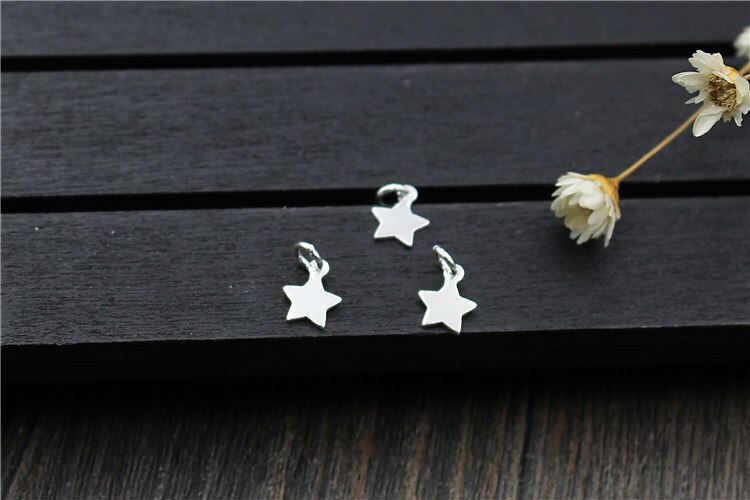 2pcs Small Silver Tone Glossy Stars Charms 100% 925 Sterling Silver Fancy Bracelets Pendants DIY Jewelry Making Accessories