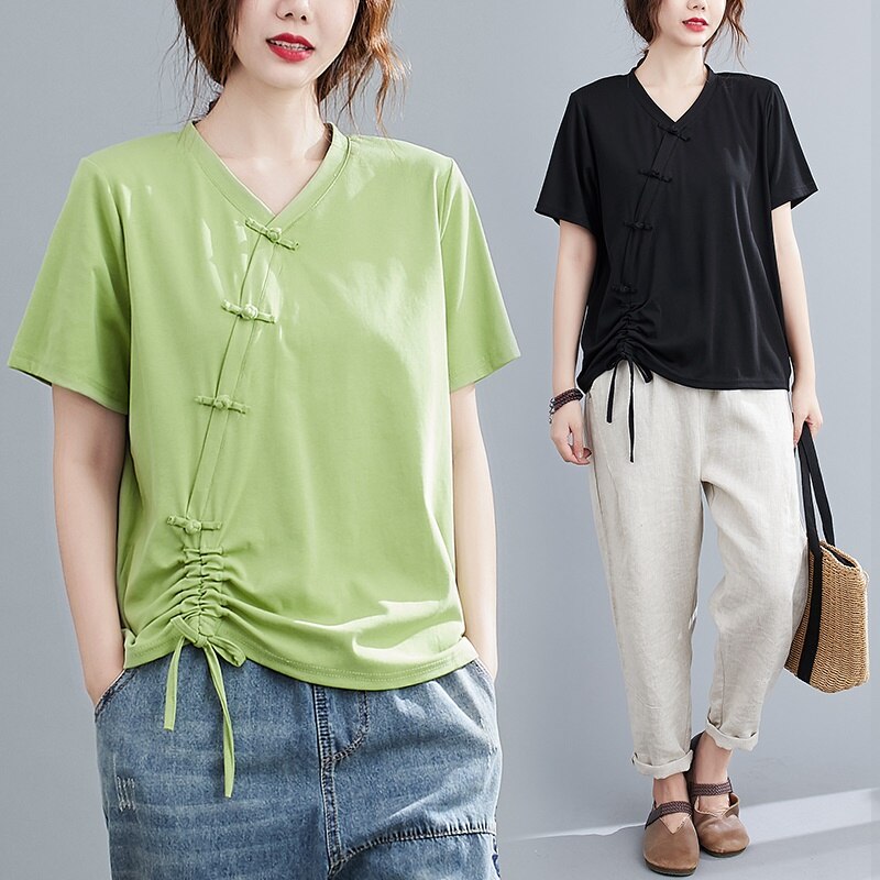 Ladies Chinese Tops Summer Top Women Retro Oblique Shirt Qipao Cheongsam Top Tea Chinese Style Clothing Women KK4219