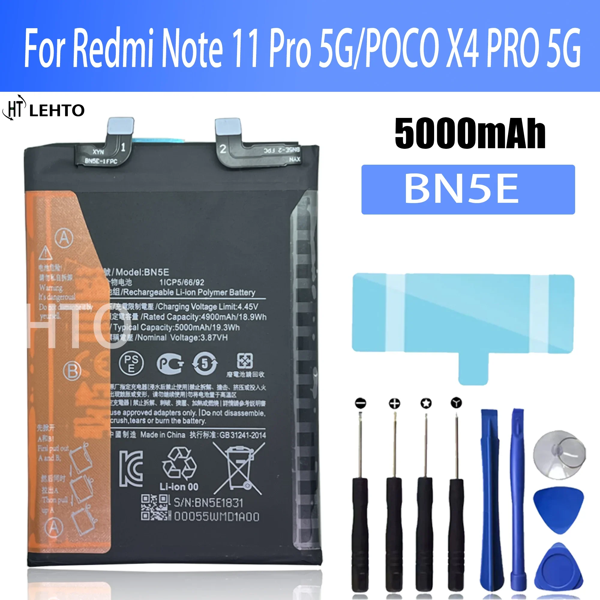 100% Original BN5E Battery For Redmi Note 11 Pro 5G/POCO X4 PRO 5G Phone Replacement Bateria