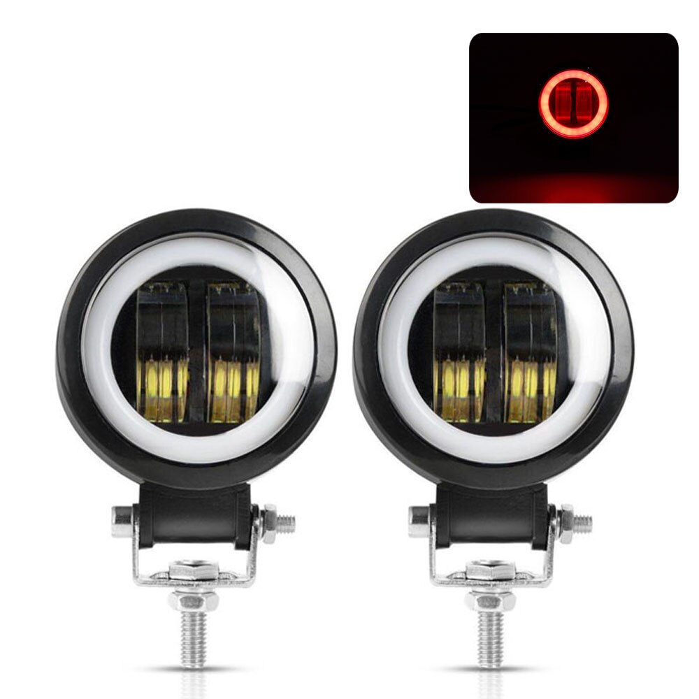 3INCH 20W LED WORK LIGHT SPOT DRIVING FOG LIGHTS HEADLIGHT CAR SUV BOAT WAGON PICKUP CAMPER MOTORCYCLE 12V 24V AUXILIARY LIGHT: 2x ROUND WHITE RED