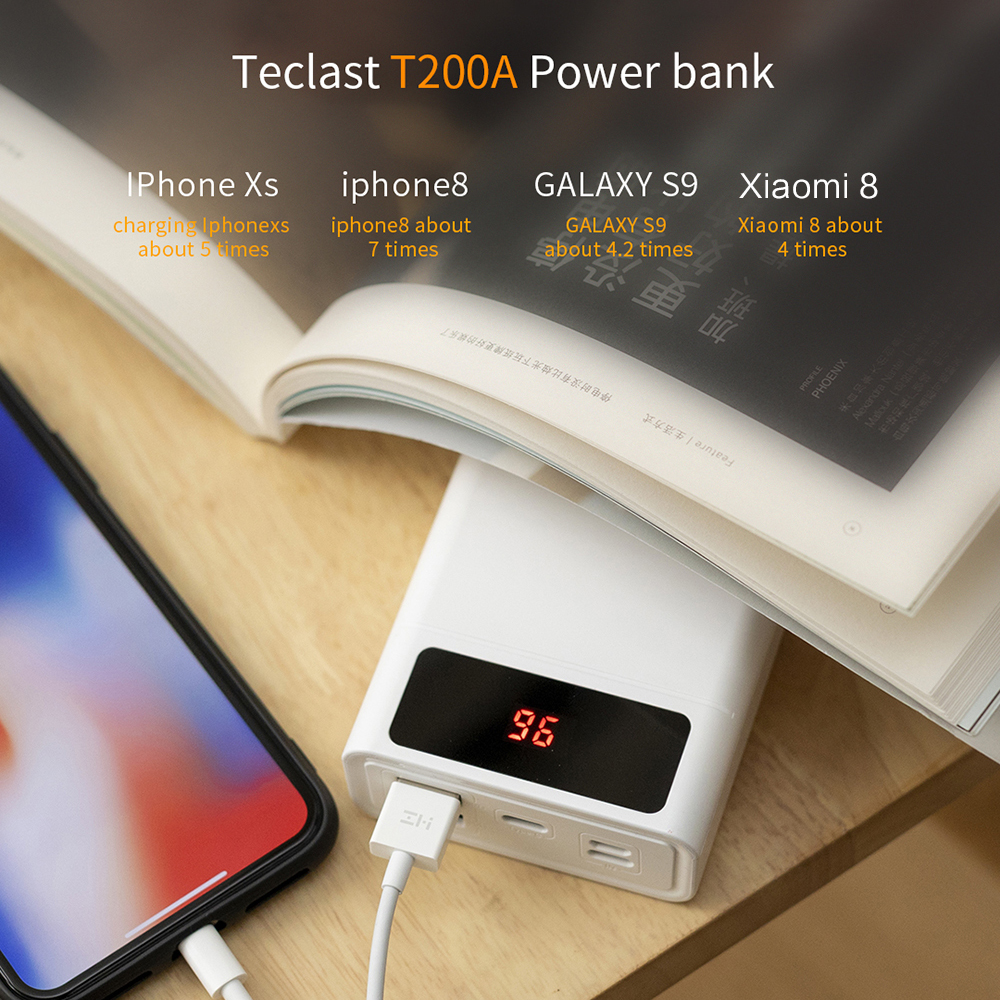Teclast  t200a 20000 mah power bank portable charging external battery charger input blitz type-c micro output 2 x usb power