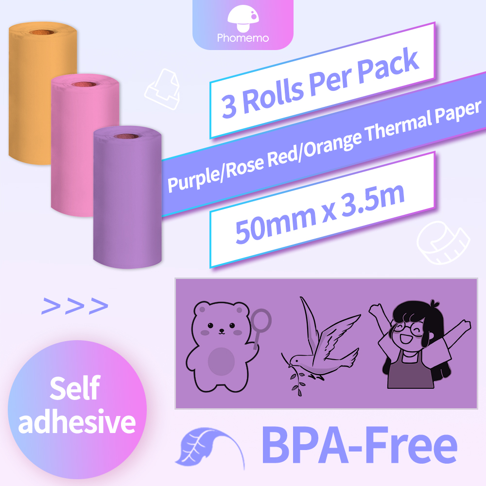 M02 Zelfklevende Thermisch Papier Bpa Gratis Afdrukken Thermische Foto Sticker Rolling Papier Voor Phomemo M02/M02S/m02Pro Mini Printer: Colorful Sticker2