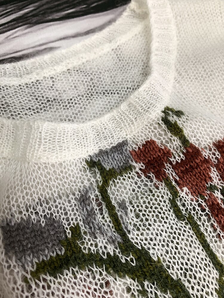 Textura de Deep Soul nicho bordado fino a través de Mohair cachemir Hollow Sweater