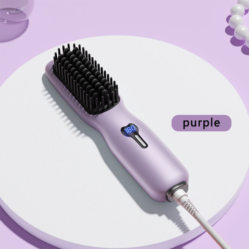 Elektrische Heißer Kamm Multifunktionale Gerade Haarglätter Kamm Negative Ionen Anti-Verbrühungen Styling Werkzeug Richt Pinsel: Lila / Großbritannien