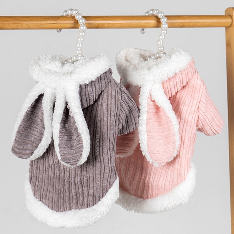 Animal de compagnie automne et hiver vêtements chauds mignon Costume lapin 2 pattes coton rembourré manteau pour chien