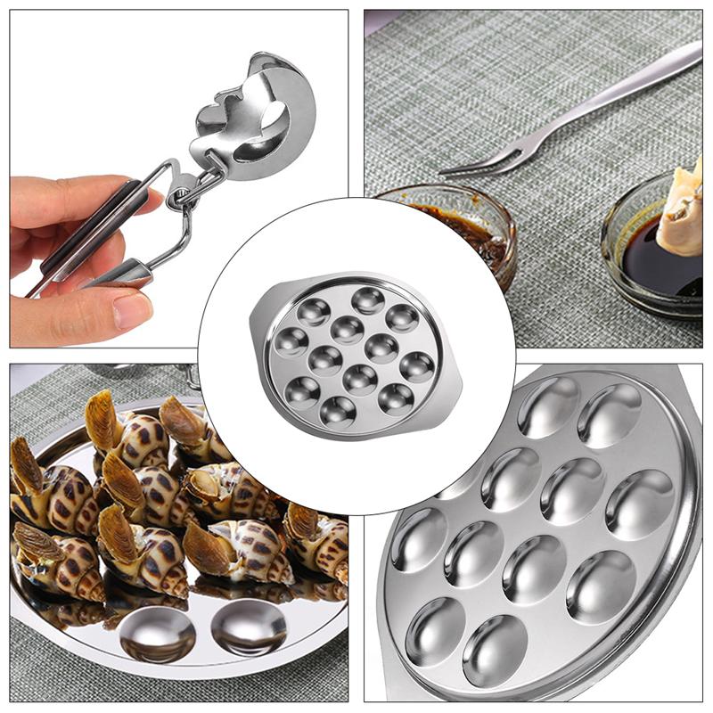 Rustfritt stål snegleplate 12 skrog conch serveringsplate metall grille escargot tallerken sjømatte bakeplate serveringsfat