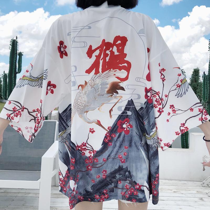 Kimono japonés Retro Samurai, cárdigan de gasa Haori ukiyo-e con estampado Floral para mujer, ropa de calle para Cosplay