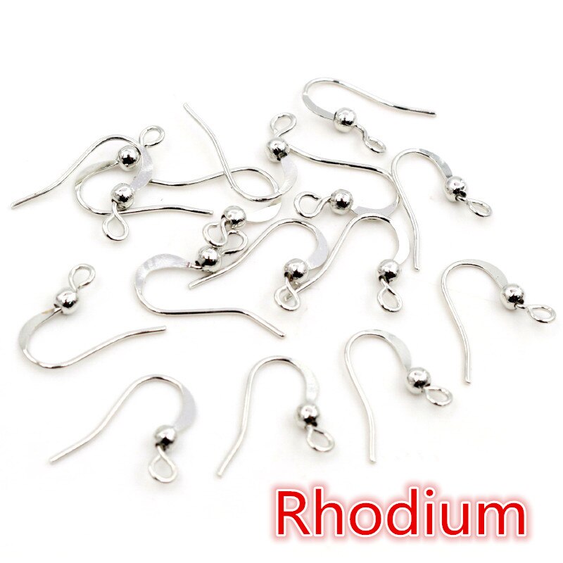 100 unids/lote 19x18mm DIY pendientes hallazgos pendientes cierres ganchos accesorios DIY joyería hacer accesorios gancho de latón joyería: Rhodium