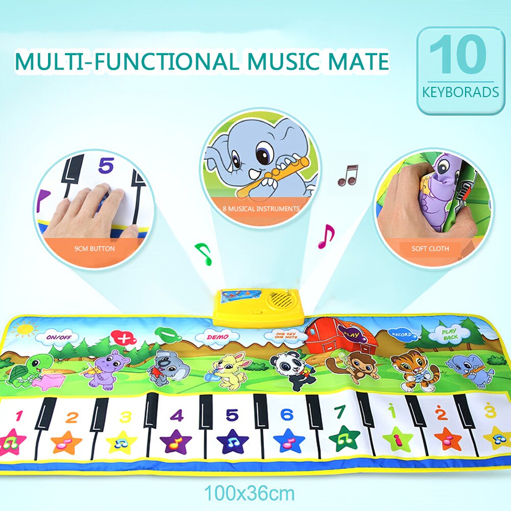 Music Game Piano Mats Crawling Animal Sounds Sings Carpet 100x36CM Music Piano Keyboard Mat Infant Baby Educational Toy