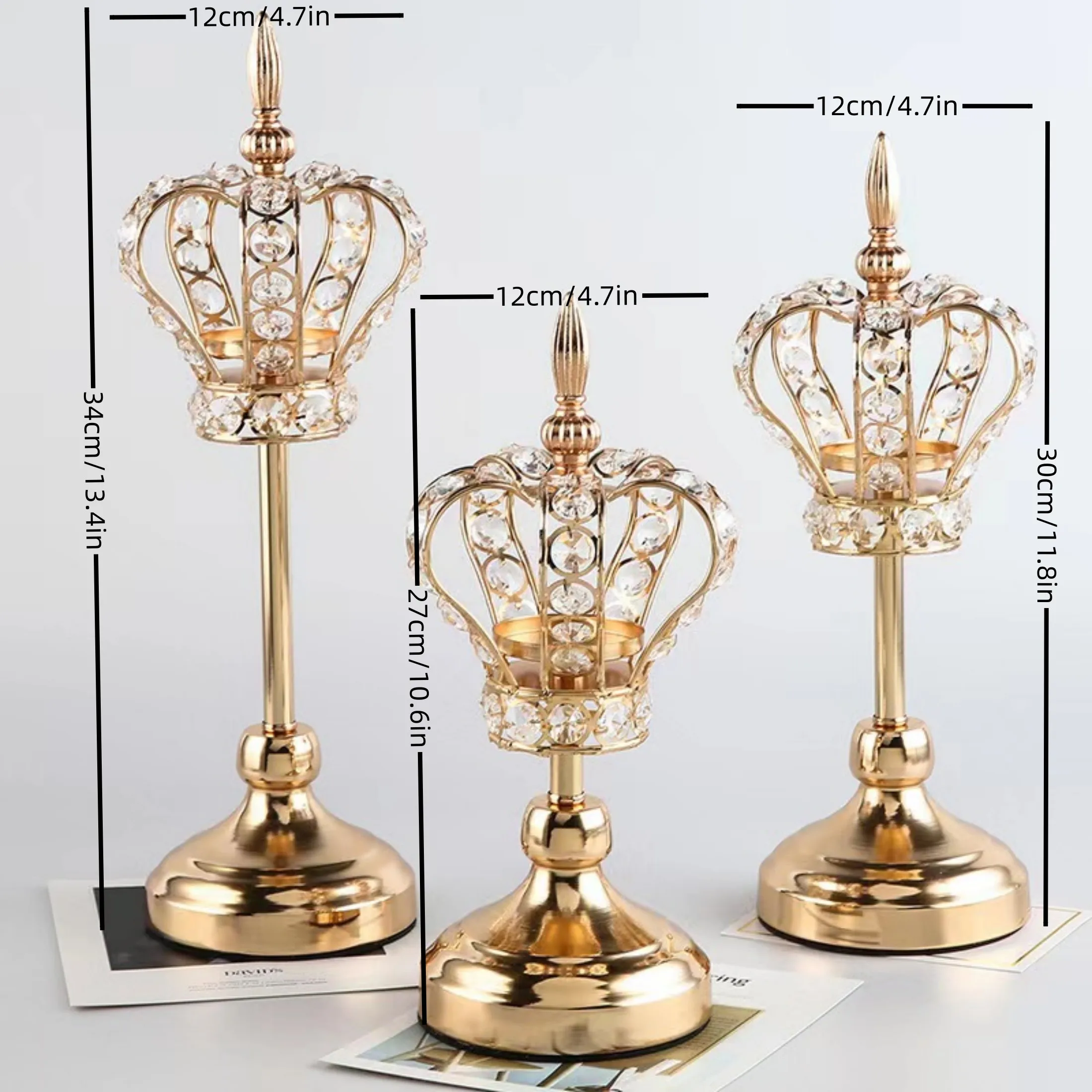 Golden Crystal Votive Candle Holder Crown Shape Tealight Candle Holders, Vintage Candlestick for able Centerpiece Wedding