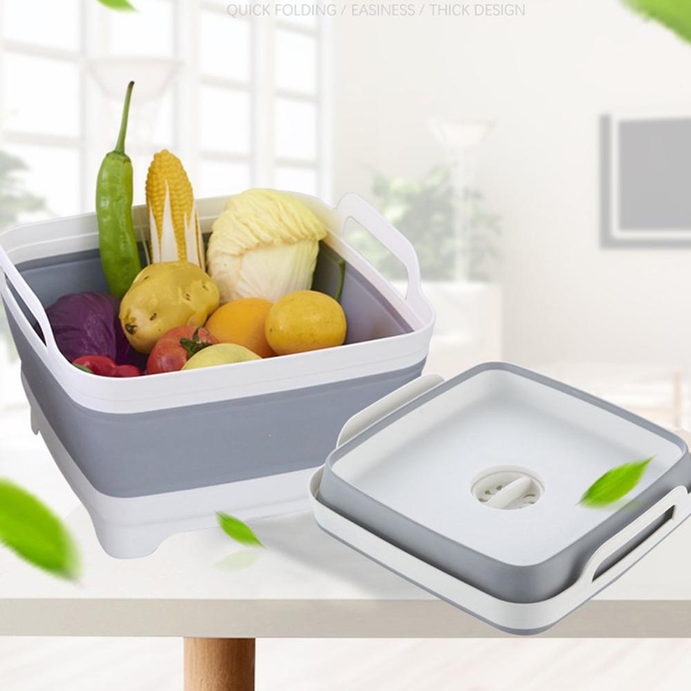 Folding Basin Silicone Dish Tub Collapsible With Drain Plug Handles Sink Drainer Sink Colander For Camping