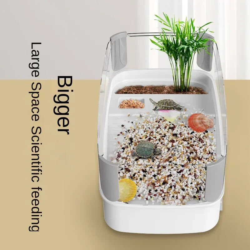 Maison de réservoir de tortues en plastique transparent, avec zones pour racer, alimentation, natation, poubelle, boîtier intérieur, Cage de tortues d'eau, Habitat de Reptile