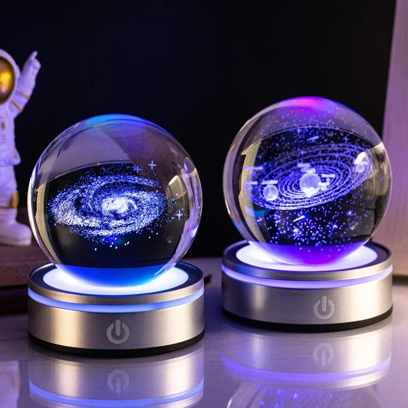 Luces nocturnas de bola de cristal, lámpara de mesa de Luna RGB 3D, planeta brillante, Galaxia, astronauta, decoración de mesa, para niños