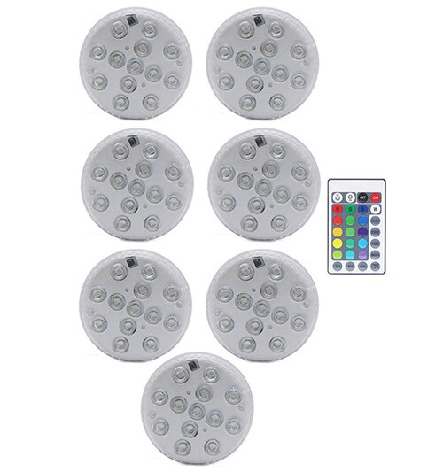 13 led rgb dränkbara lampor fjärrkontroll trådlös flerfärgad undervattensbadkar pool nattlampa blommig vas lampa: 1 styrenhet 7 lampa