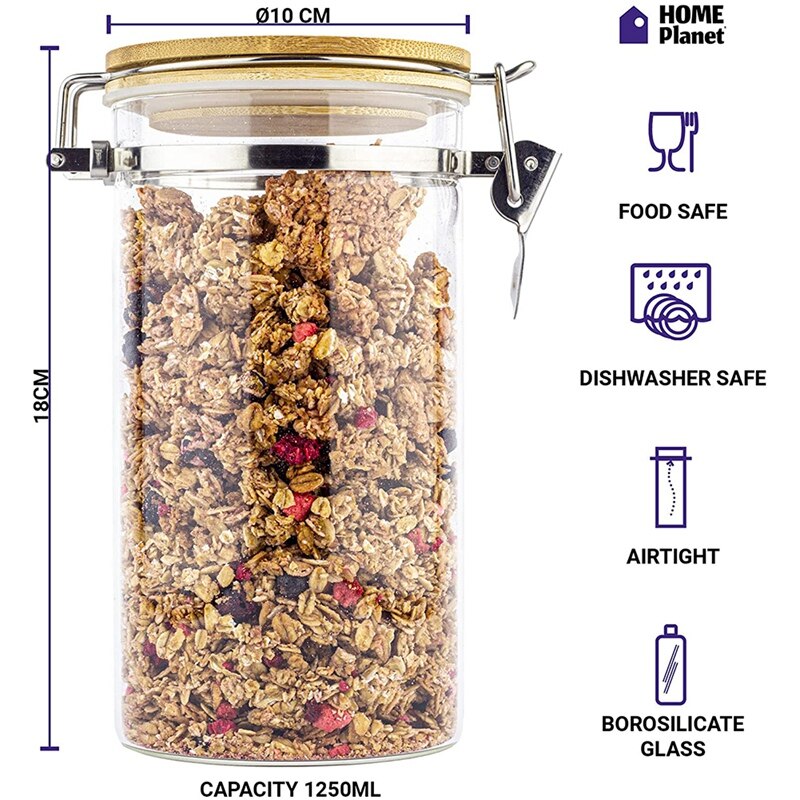 Food Storage Jars With Bamboo Lids Clip Lock Airtight Lids, Glass Jars With Lids, Kitchen Glass Storage Jars With Lids