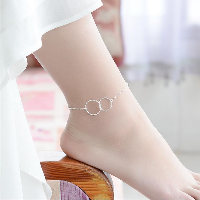 TJP-pulsera tobillera de plata redonda para mujer, joyería sencilla, accesorios para chica, de Navidad para: anklets