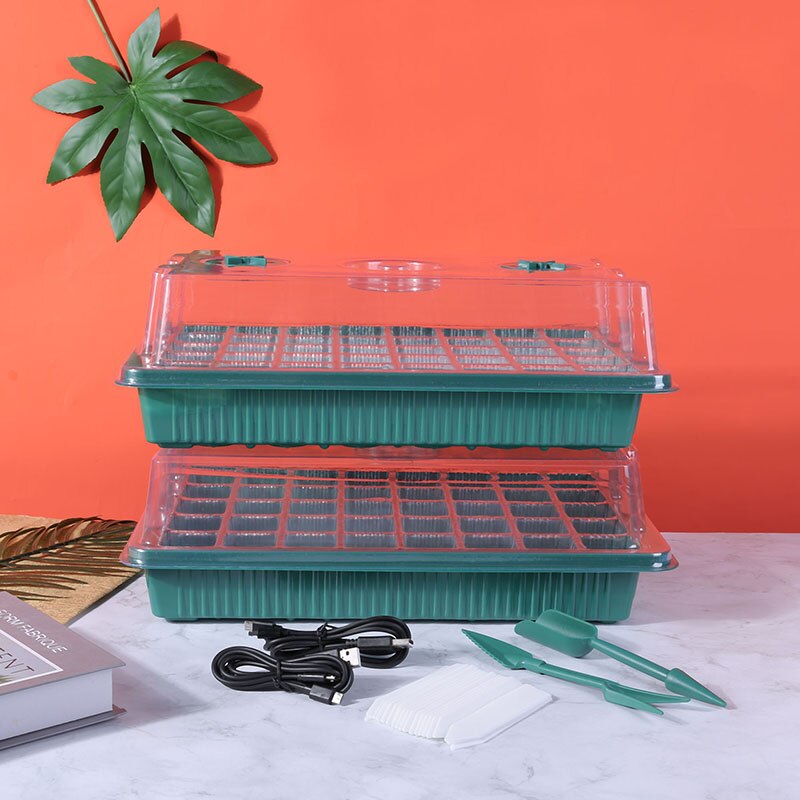 2-Pack Seed Starter Kit Seedling Tray With Grow Lights Adjustable Indoor Garden Plant Germination Box Set