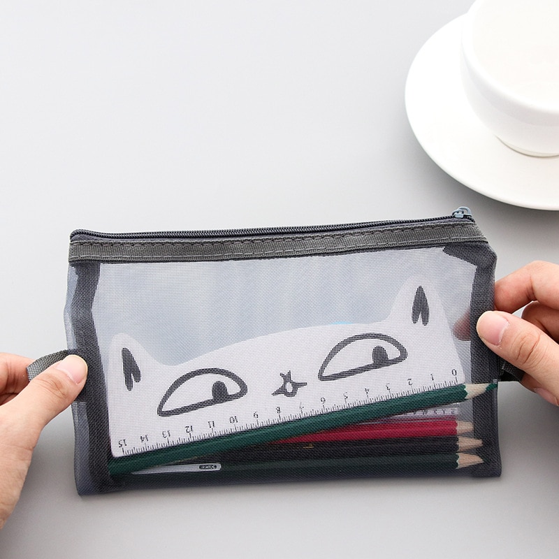 Simple Transparent Mesh Pencil Case Office Student Pencil Cases Nylon Kalem Kutusu School Supplies Pen Box Astuccio Scuola BD37