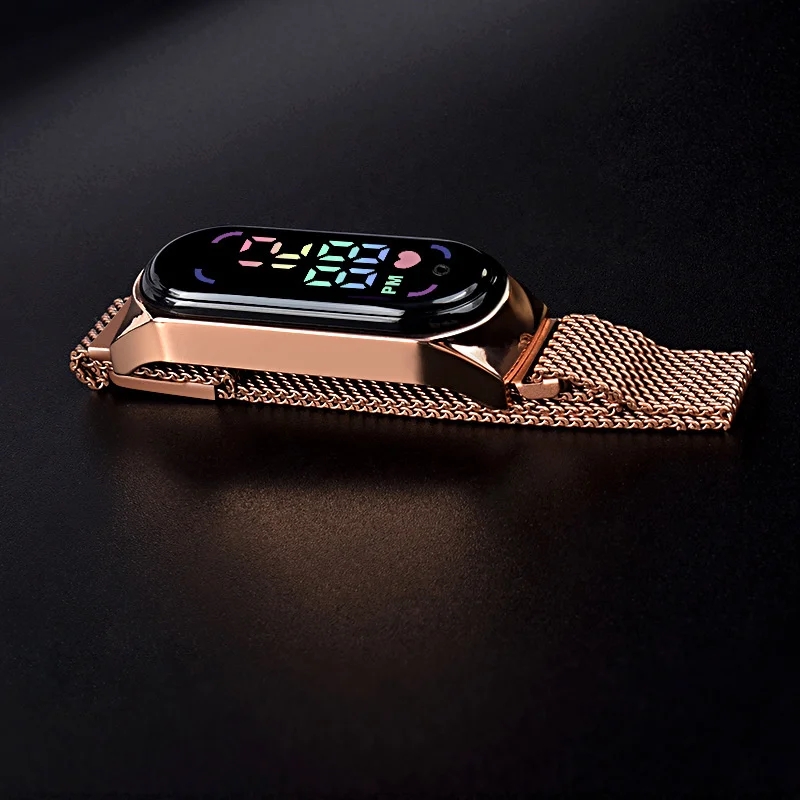 LED Women Watch Magnetic Watchband Strap Waterproof Touch Feminine Clock Digital Wristwatches