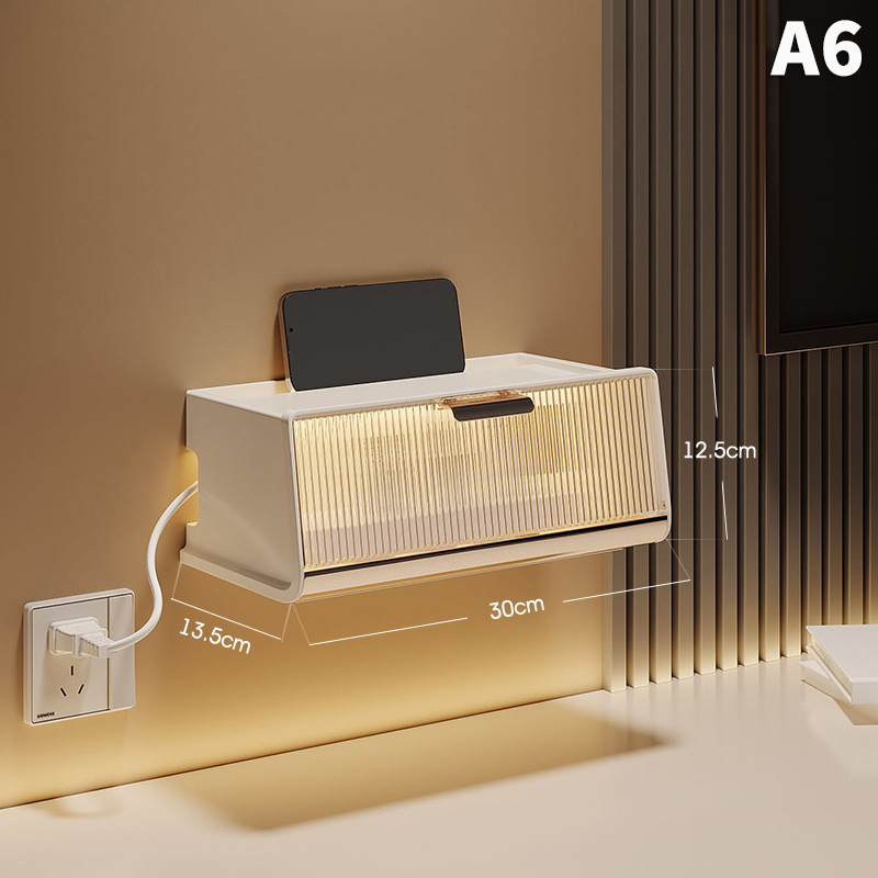 Router Storage Box Shelf Wall Mounted Wifi Organizer Box Punch-Free Socket Box Set-Top Box Organizer Box Living Room Storage: Pink