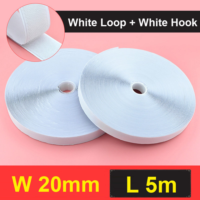 1 Pair of 20mm Velcro Tape Black and White Fastener Tape Velcro Hook and Loop Cable Tie Sewing Accessories, Length 5m/10 M/ 25M: white 5m