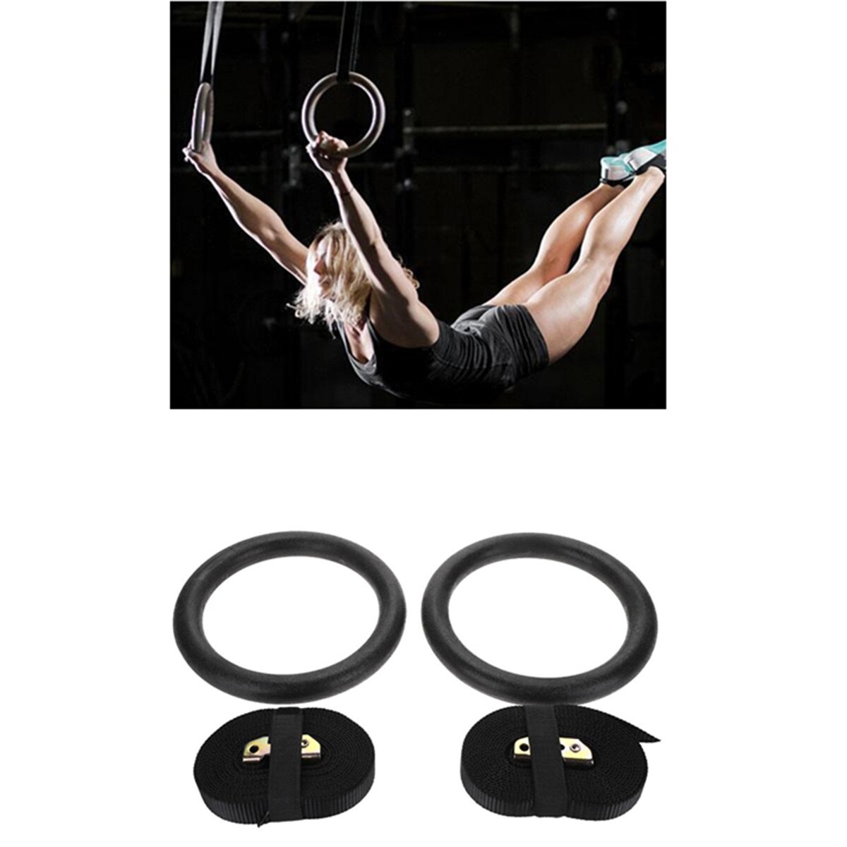 Gymnastic Gym Rings Black Adjustable Fitness Muscle Fitness Rings Strength Training Straps Hoop Fitness Equipment Fast
